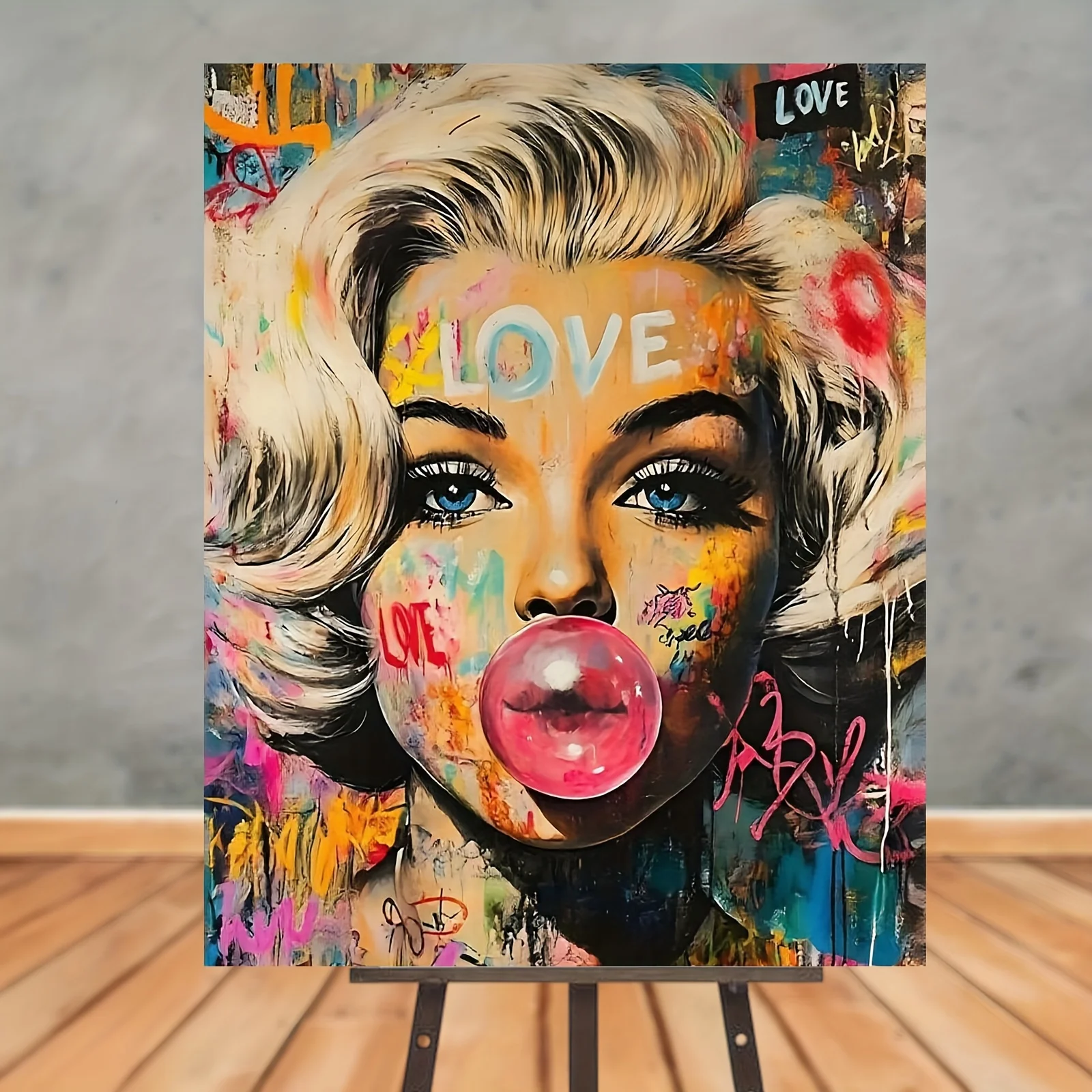 [2D Flat Frameless] [Professional Art Use] 1pc, Bubble Blowing Pop Girl Love Bubble Art Style, Digital Oil Painting Set, Home De