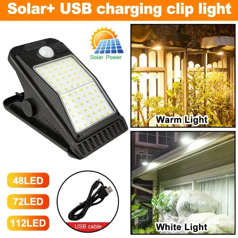 

JVEE 48LED Solar Clip Light Outdoor Portable Body Sensor Waterproof Lamp Courtyard Garden Lamps Patio Home Camping Wall Lights