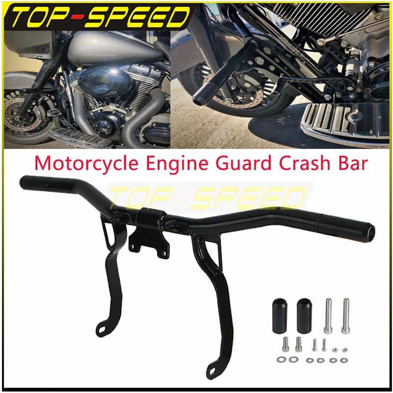 

Motorcycle Front Engine Guard Crash Bar Falling Protect Bracket For Harley Touring Street Glide Road King FLHT FLHX FLTRX 14-24