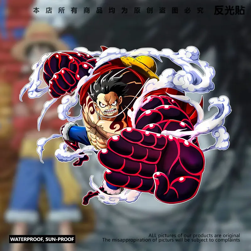 

Car Reflective Car Sticker One Piece Four-Stage Luffy Rubber Straw Hat Captain's Body Electric Motorcycle Computer Sticker