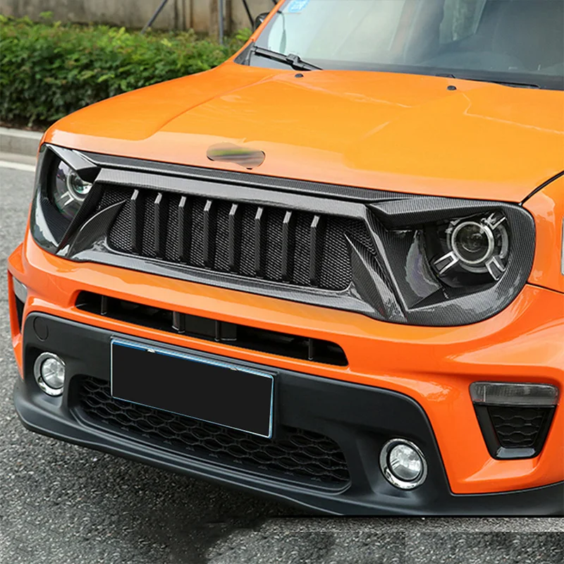 For Jeep Renegade 2019 20 21 22 23 Front Bumper Mesh Grille  Sport Racing Matt Glossy Black Carbon Exterior Upgrade Accessories
