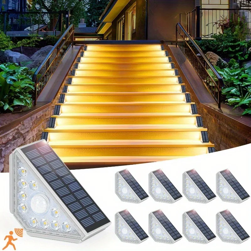 Outdoor Solar Step Lights Motion Sensor Solar Stair Light Super Bright Waterproof LED Lamp For Porch Yard Path Deck Garden Decor