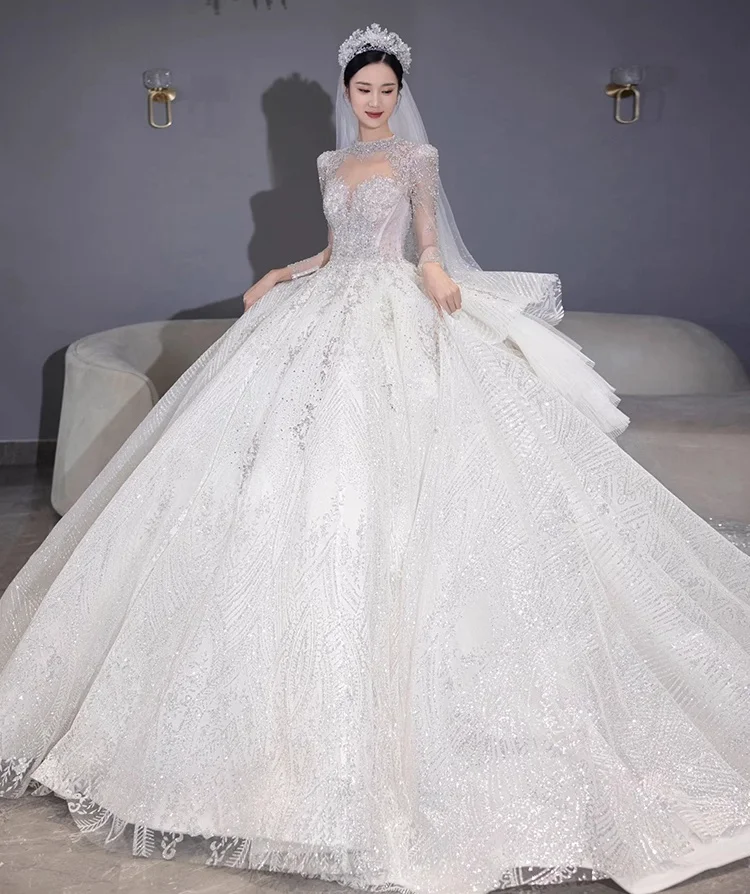 PRXD 2325 # 2025 프랑스 스타일 웨딩드레스 신부 빅테일 팰리스 스타일 고급 화이트 메인 원사 무료 맞춤 제작 큰 사이즈