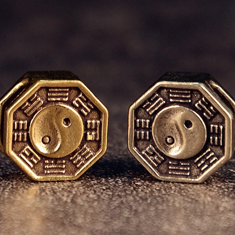 Chinese Tai Chi Bagua Brass Knife Bead Outdoor EDC Umbrella Rope Pendant DIY Paracord Woven Bracelet Accessories Lanyard Hanging