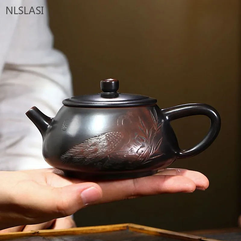 

230ml Authentic Yixing Purple Clay Teapot Raw Ore Stone Scoop Beauty Tea Infuser Custom Ball Hole Filter Tea Set Chinese Teaware