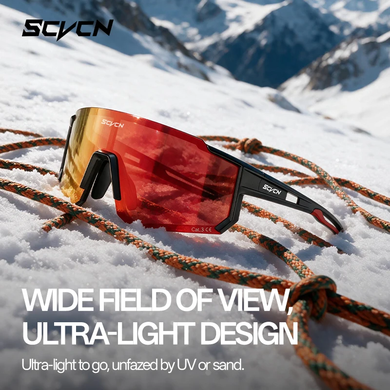 SCVCN Outdoor Sport Cycling Sunglasses MTB Bike Ski Hiking Eyewear Men Women MTB Climbing A Snow-capped Mountain UV400 Glasses