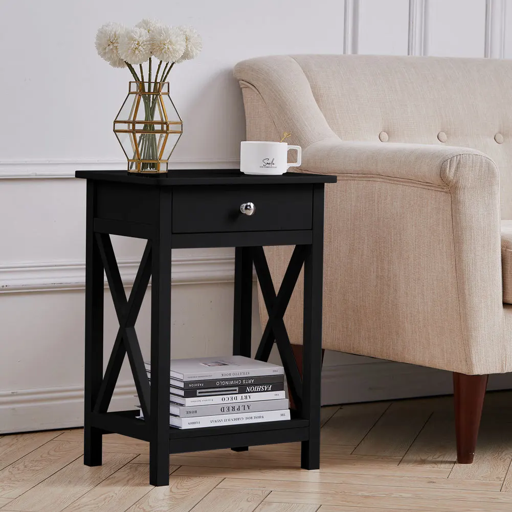 Modern Side Table Nightstand with Drawer,Black