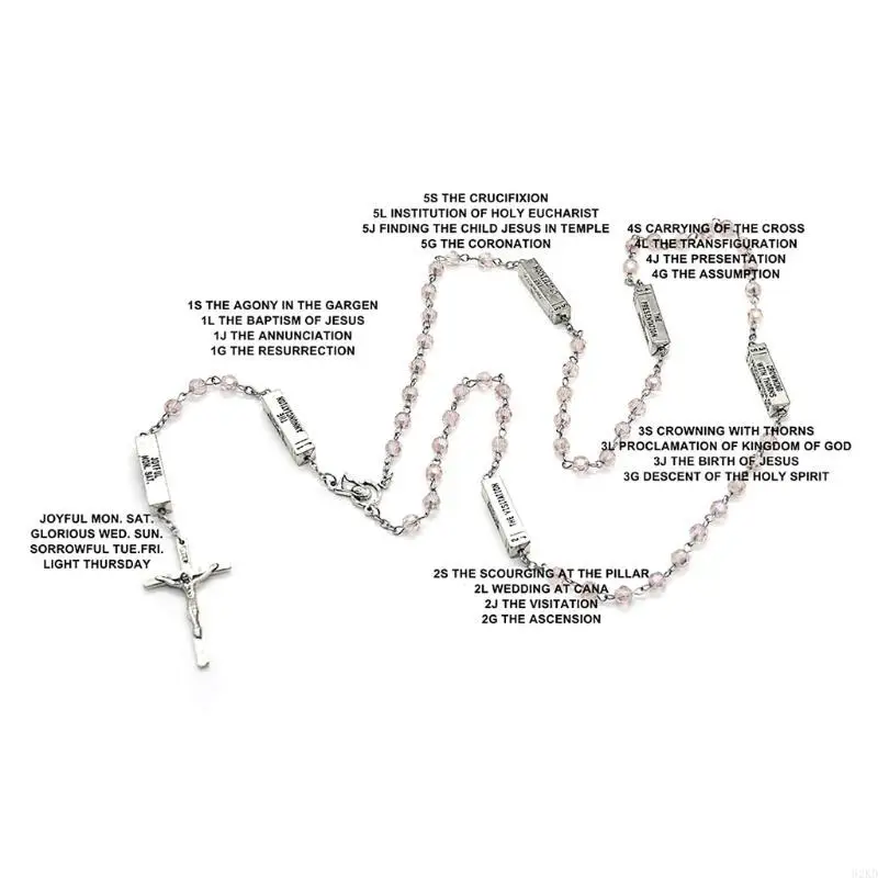 62KD 6mm Glass Cystal Rosary 49cm Long Chain Necklaces Men Women Prayer Rosary Catholic Jesus Christ for Cross Pendant Jewelr