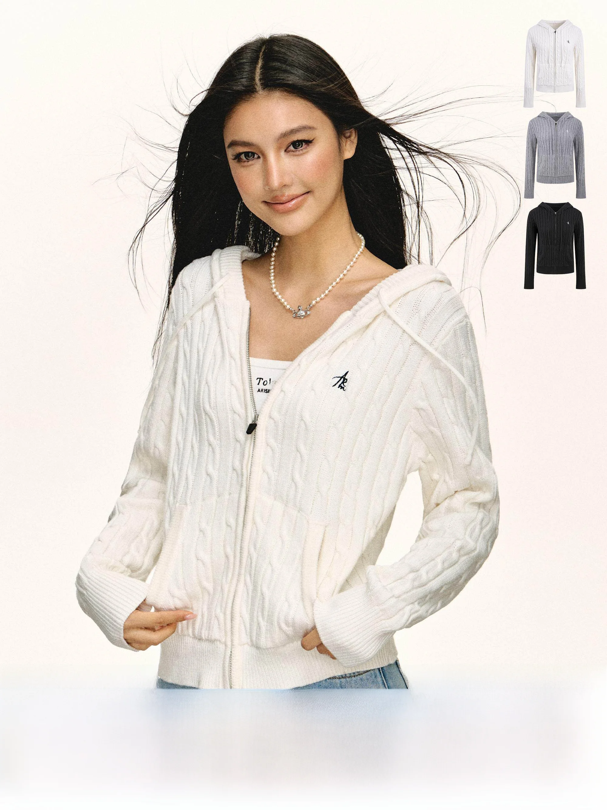 

Ariseism American Sle Retro Hooded Knitted Zipper Open Cardigan Women's Spring New Top Sweater Jaet Street Sle Cotton A...
