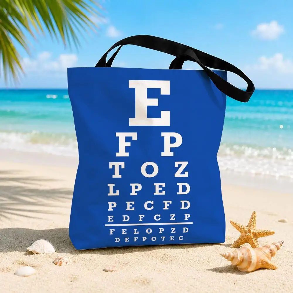 Eye Test Snellen Chart Vision Storage Bags Beach Canvas Shoulder Tote Bag Double-Sided Print Fashion Handbag for Travel Picnic