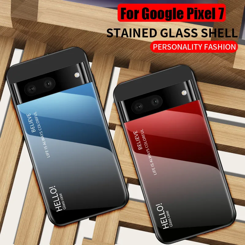 Funda de teléfono con marco de silicona suave para Google Pixel 7, carcasa trasera de vidrio templado degradado para Google Pixel 7 Pro