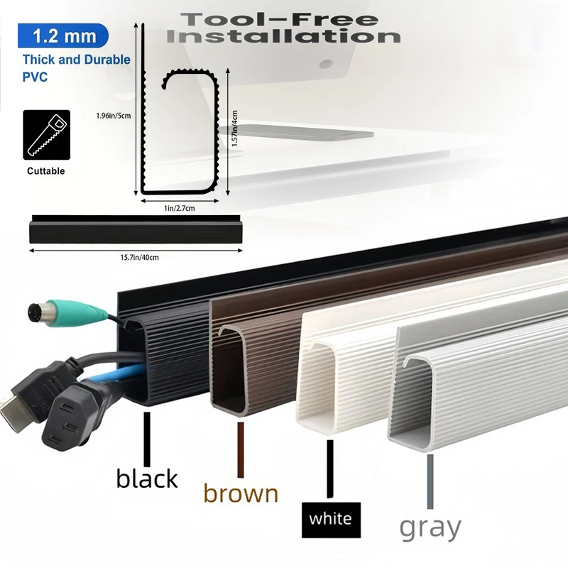 1PCS PVC Channel Desk Cable Organizer Cable Management Accessories White Cable Protecter No Drilling Under Desk Management Tray