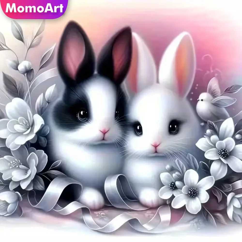 Momoart Neuerscheinung Diamant-Malerei Hase Tier DIY Acryl-Bastelbedarf Diamant-Mosaik Blumen-Nadelarbeit Kindergeschenk