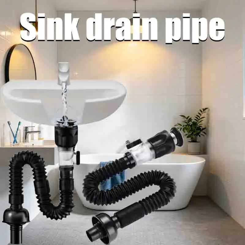 Kitchen Sink Drain Pipe Set with Wall Mount Strainer  Basket Household Bathroom Odor Proof Drainage Accessory Stainless Steel