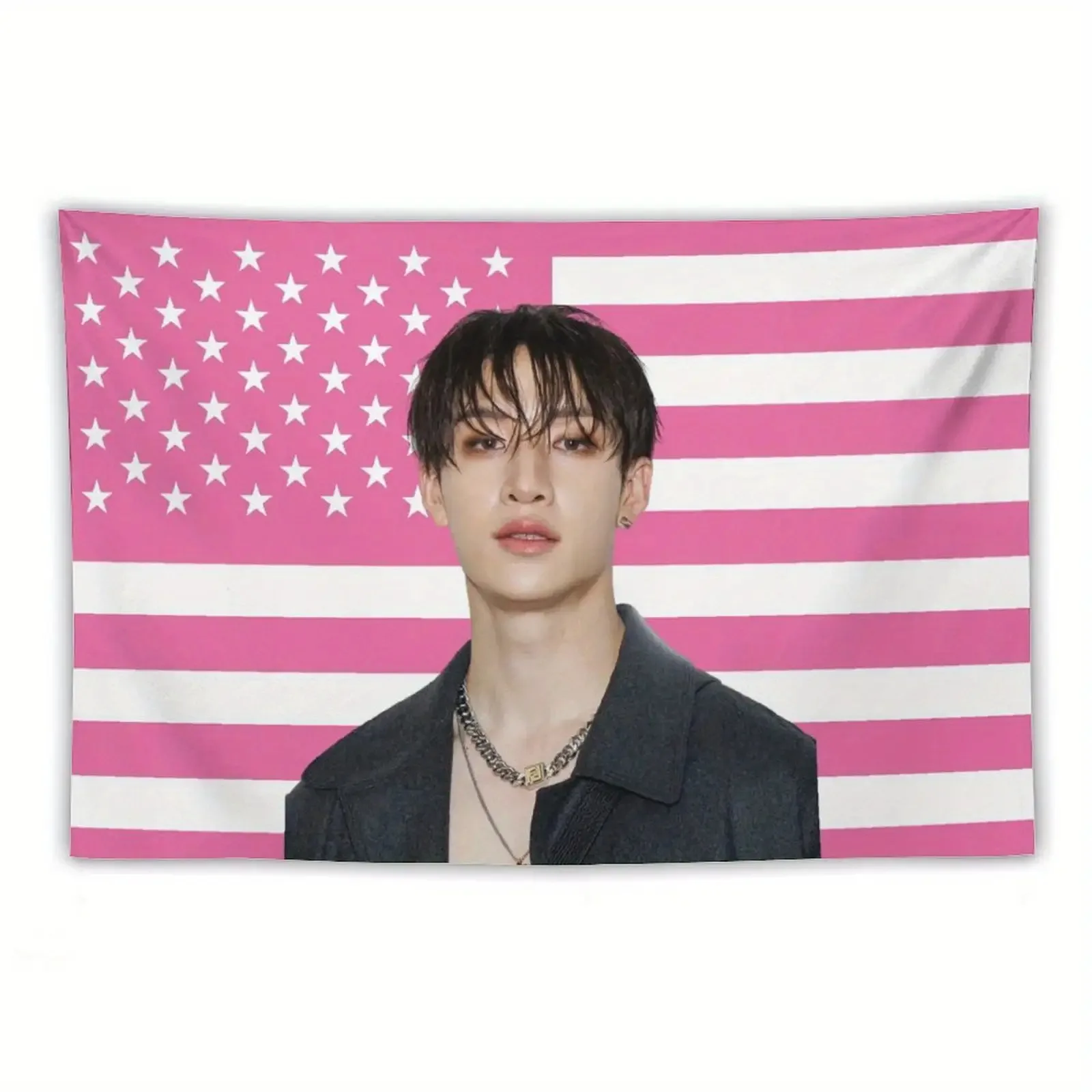 Pink White American Flag Tapestry Bang Chan Inspired Wall Decor for Dorm Bedroom Living Room Gift