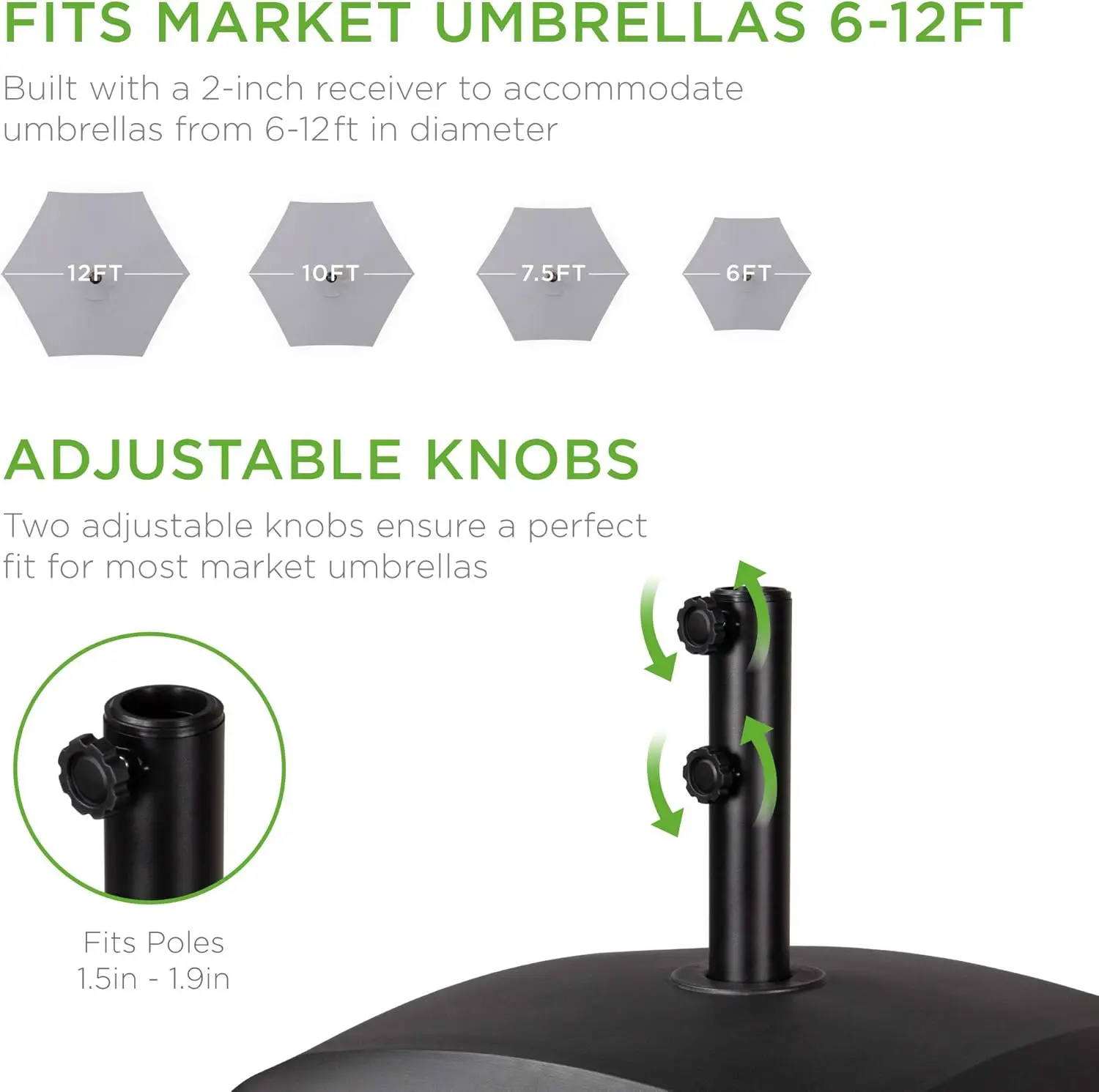 قاعدة مظلة متنقلة قابلة للتعبئة بسعة 123 رطل، حامل سوق عالي التحمل للفناء، سطح السفينة، بجانب حمام السباحة مع 4 عجلات، 2 أقفال، 2 مقابض