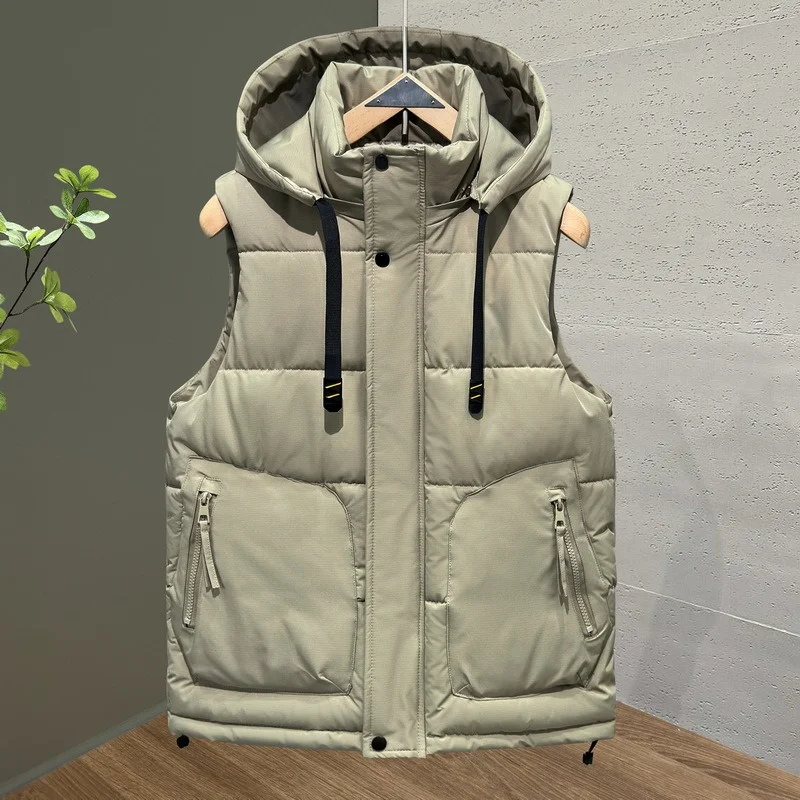

Мужская термооблазка со съемным капюшоном 2025, стеганый стеганый жилет, зимняя теплая куртка без рукавов, мужской модный жилет