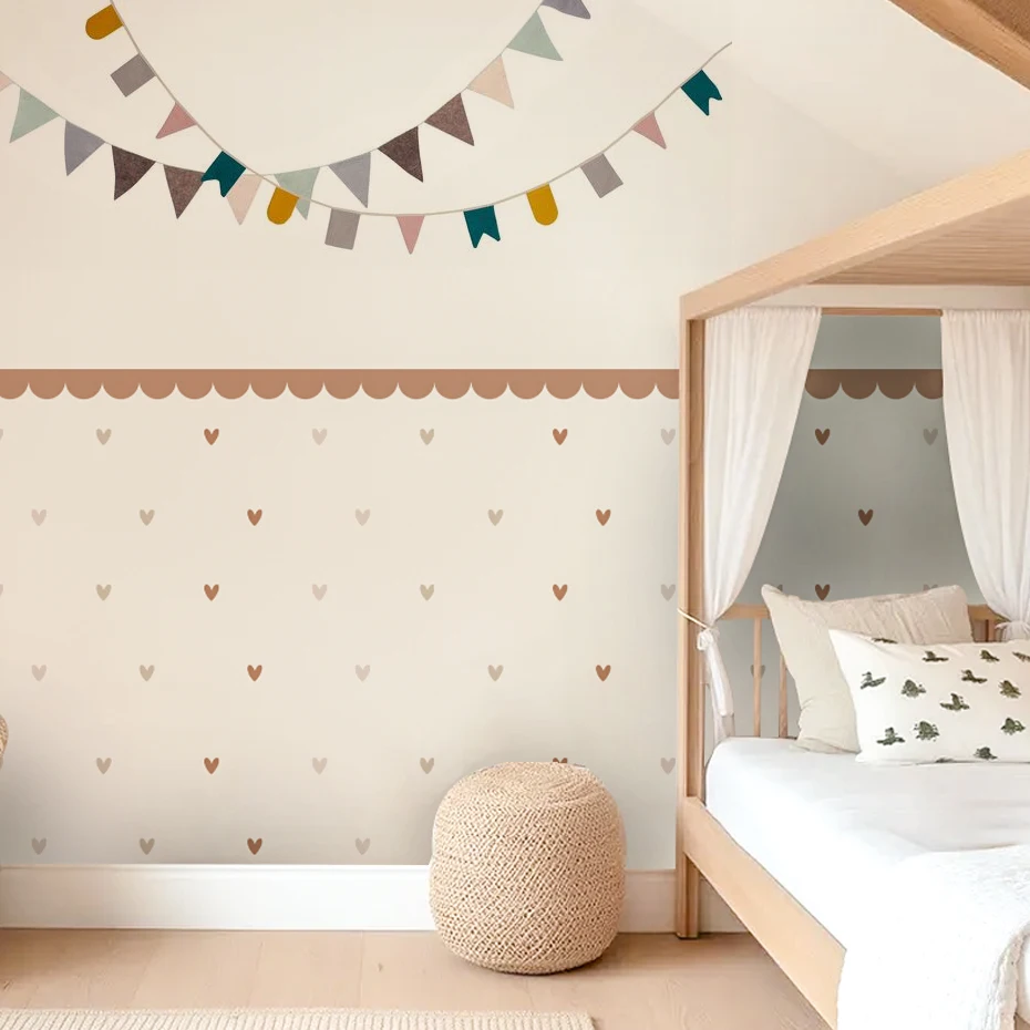 بوهو صدفي الحدود القلب الجدار ملصق الحضانة ملصق مائي الطفل الفن باب غرفة الاطفال الفتيات غرفة نوم السرير المعيشة ديكور قشر وعصا