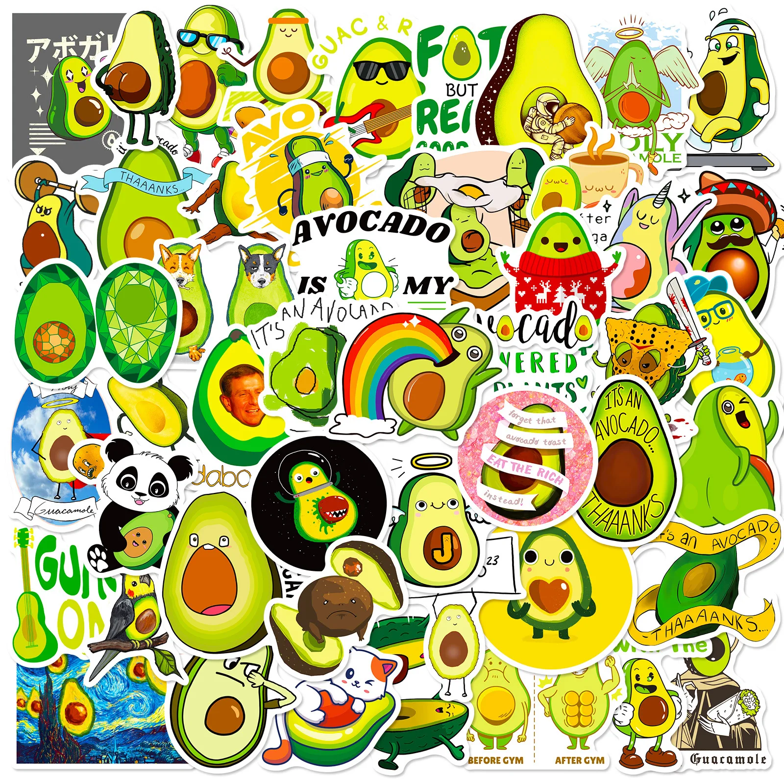 

50Pcs Cartoon Cute Avocado Series Stickers Suitcase Phone Case Water Bottle Waterproof Decoration Diy Sticker Packs