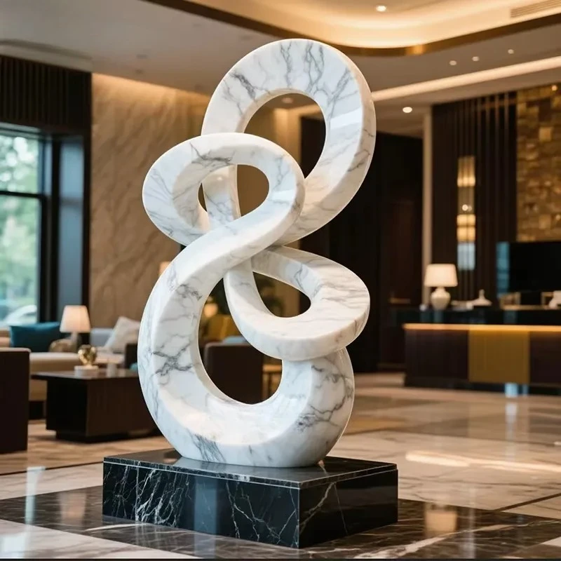 Large Modern White Marble Abstract Sculpture Interior Art Statue Home Decor