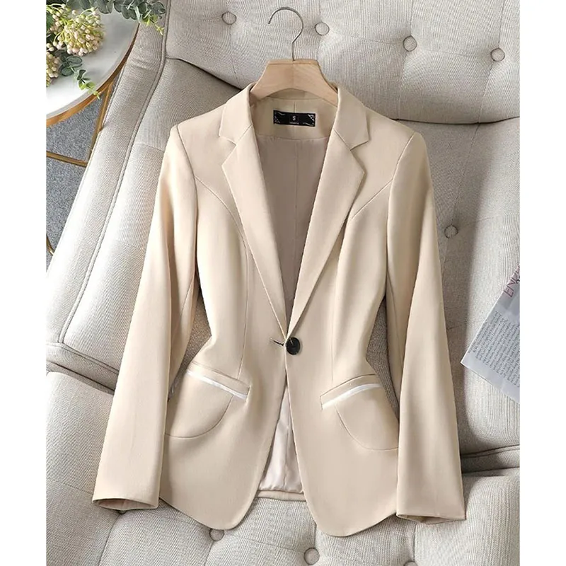 Chaqueta de traje negro para mujer primavera otoño 2025 nuevo abrigo Blazer de alta calidad prendas de vestir de temperamento pequeño cintura Casual prendas de vestir Top femenino
