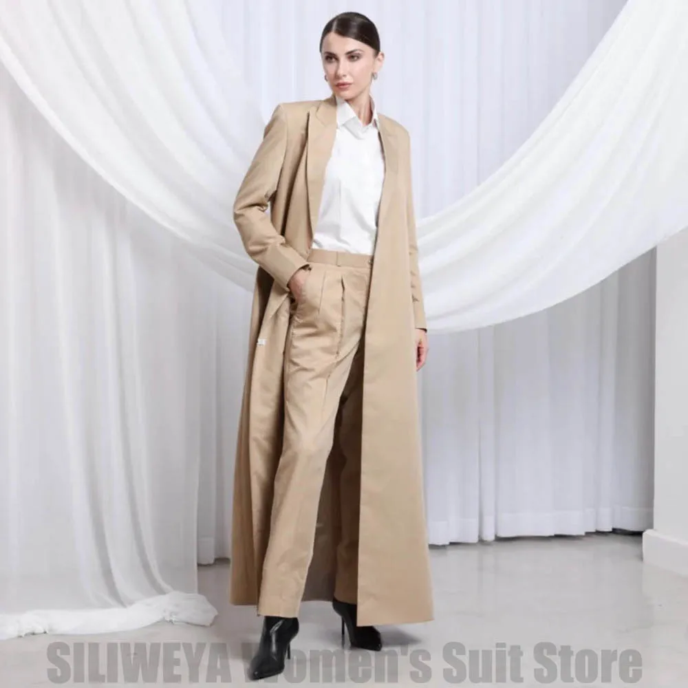 Fashion Women's Suit 2 Piece Formal Peak Lapel One Button Outfit for Office Party Casual Daily Lady Suits (Long Blazer+Pants)