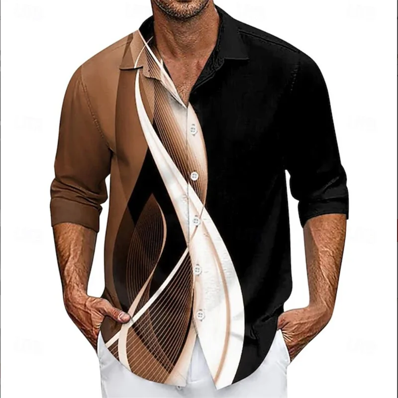 Men's Abstract Liquid Art Satin Shirt Fashion Casual Holiday Summer Spring Autumn Flap Long Sleeve Shirt Pink Blue Gold
