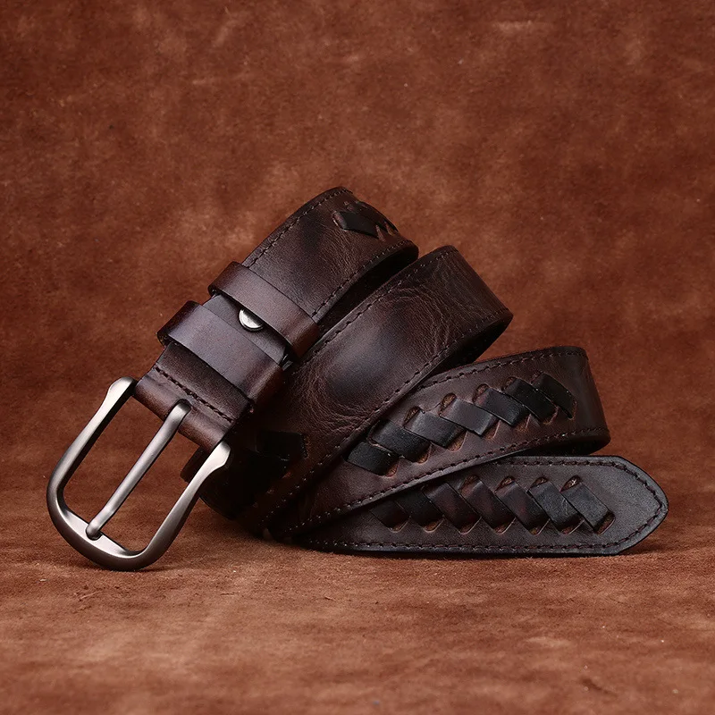 33-センチメートル純粋な牛革本革男性用ジーンズピンバックルベルトカウボーイウエストバンド男性ビジネスデザイナーベルト-cinturones-hombre