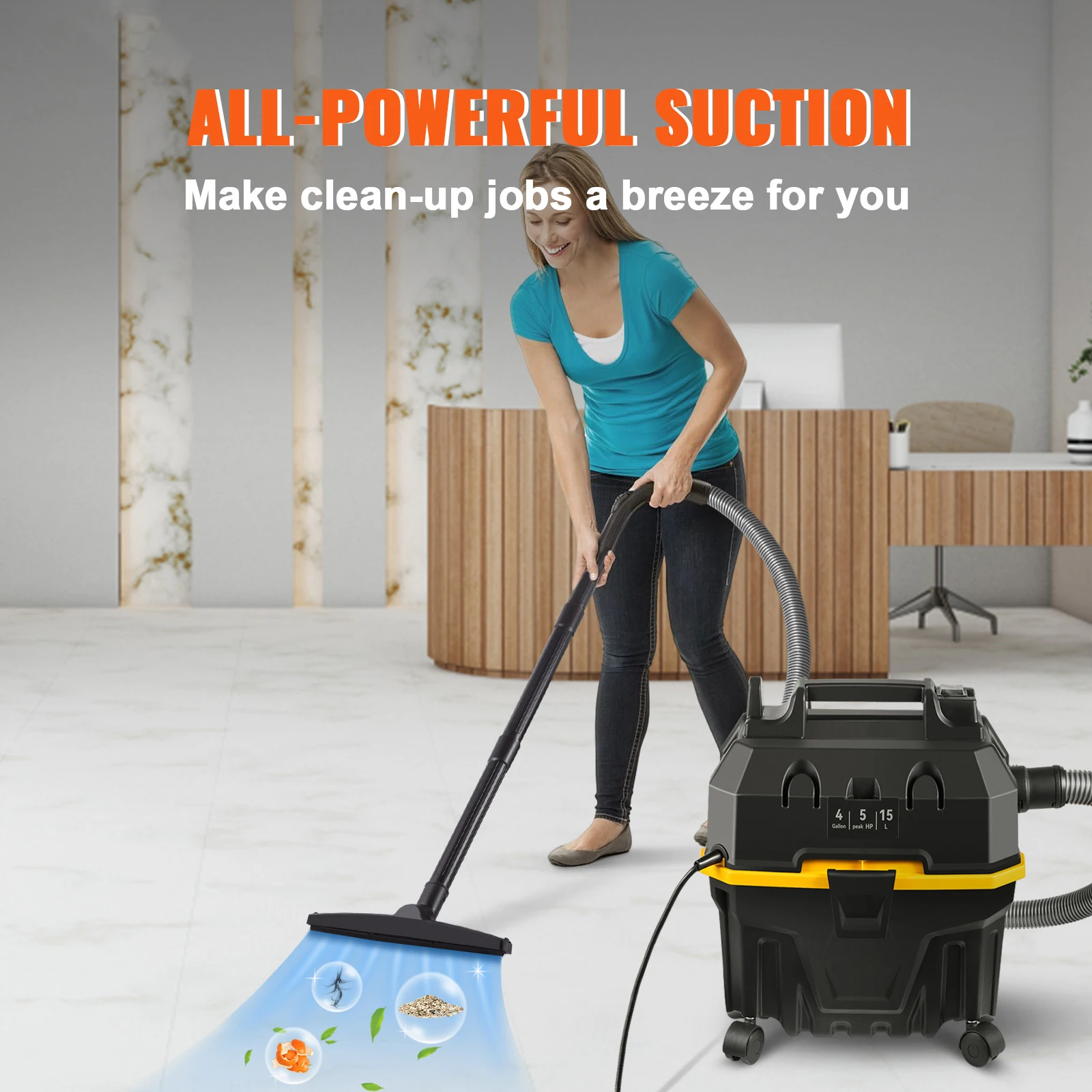 SucceBuy Portable Wet and Dry Vacuum Cleaner 15L For Car & Home Appliance 1200W Power Strong Suction Vacuum Cleaner & Air Blower