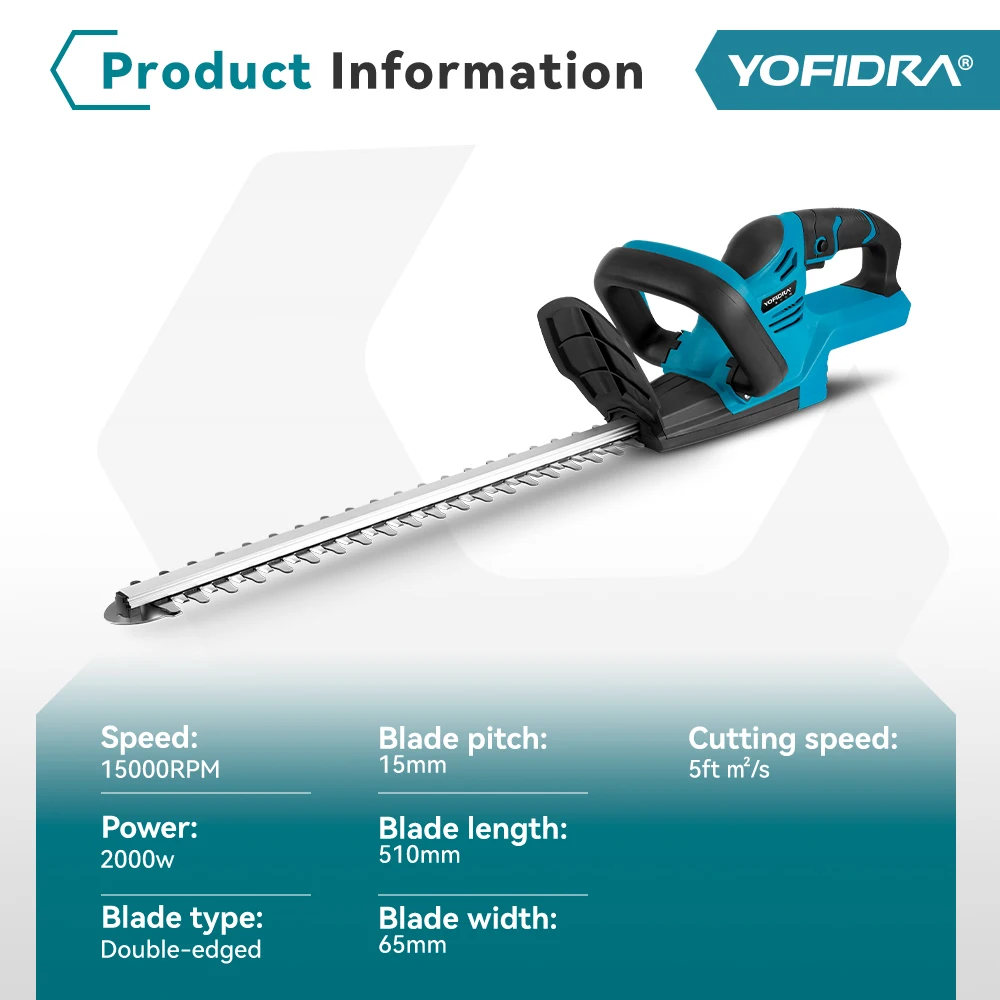 YOFIDRA 2000W 15000RPM Electric Hedge Trimmer Cordless Lawn Mower Hedge Pruner Trimmer Garden Power Tool For Makita Battery Pin
