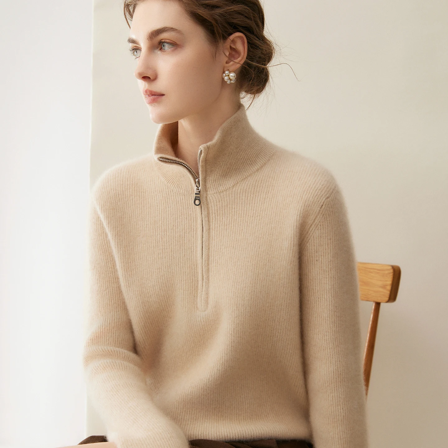 100% pure cashmere women's new style lapel sweater, high-end knitted autumn and winter long sleeved women's pullover sweater