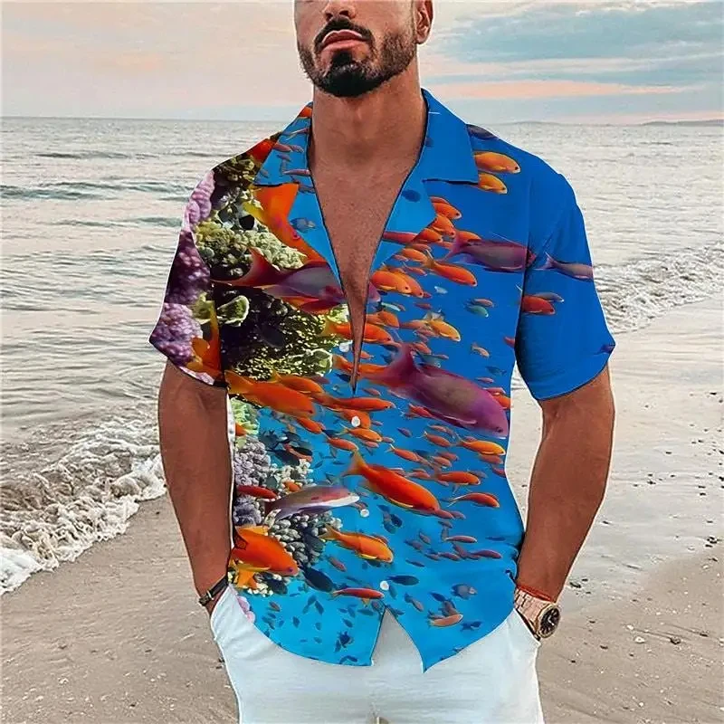 New Vacation Hawaiian Shirt For Men Shirts 3d Print Short Sleeve ocean Harajuku Streetwear Summer Man Clothing