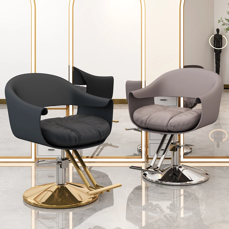 ！@Internet Celebrity Stainless Steel Salon Barber Chair Leather Seat Adjustable Height Lifting Rotating Features Fashionable Cha