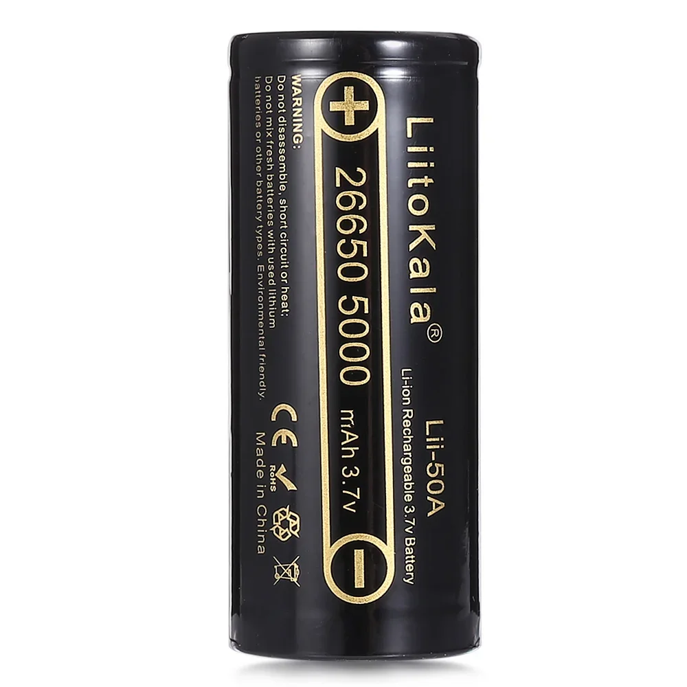 High Capacity LiitoKala 26650 5000mah Li-ion Rechargeable Battery Lii-50A 3.7v 26650-50A battery for Flashlight 20A new packing