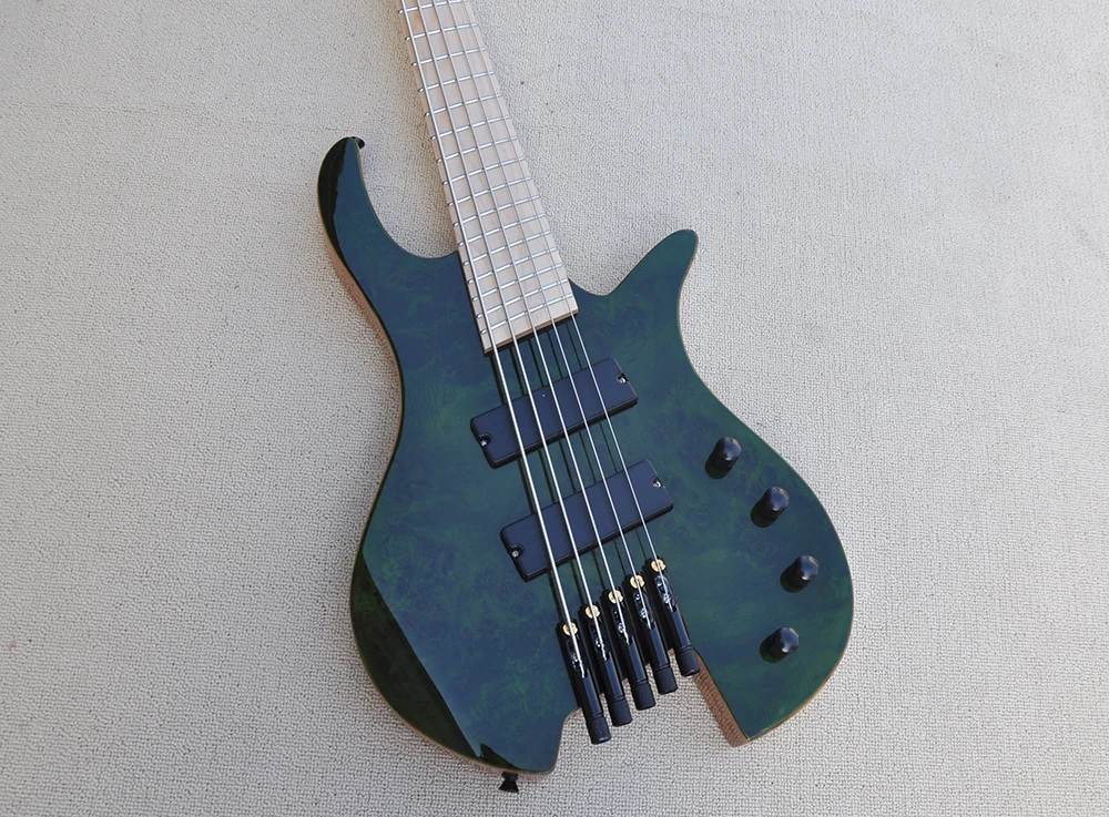 Green 5 Strings Headless Electric Bass Guitar with Slanted Frets  Maple Fretboard,Customizable