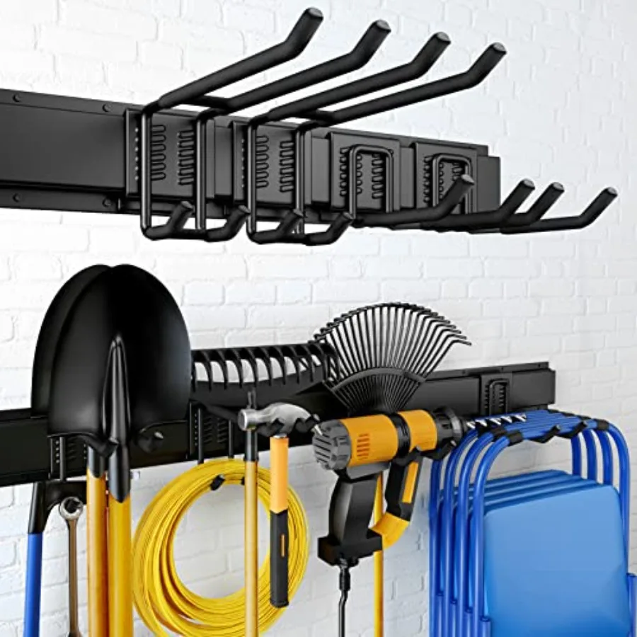 

32 Inch Garage Storage Garage Organization Wall Mount Garden Tool Organizer Max 300lbs Adjustable Metal Hooks Yard Shed Hanging