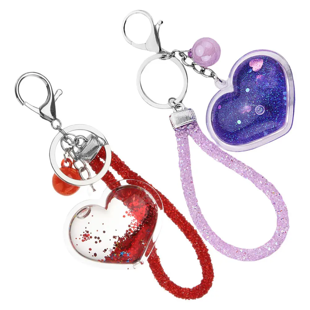 Glitter Moving Sand Heart Keychain for Women Cute Liquid Motion Pendant Bag Charm Car Key Ring Valentine's Day Gift Decor