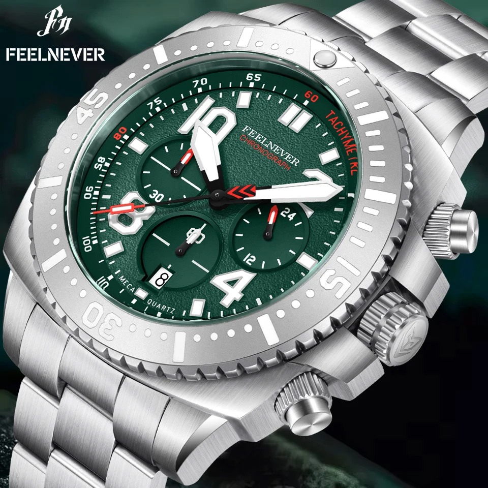 FEELNEVER Fashion Sapphire Watch For Men Casual Business Watch Men Waterproof 316L Stainless Steel Big Dial Quartz Mens Watches