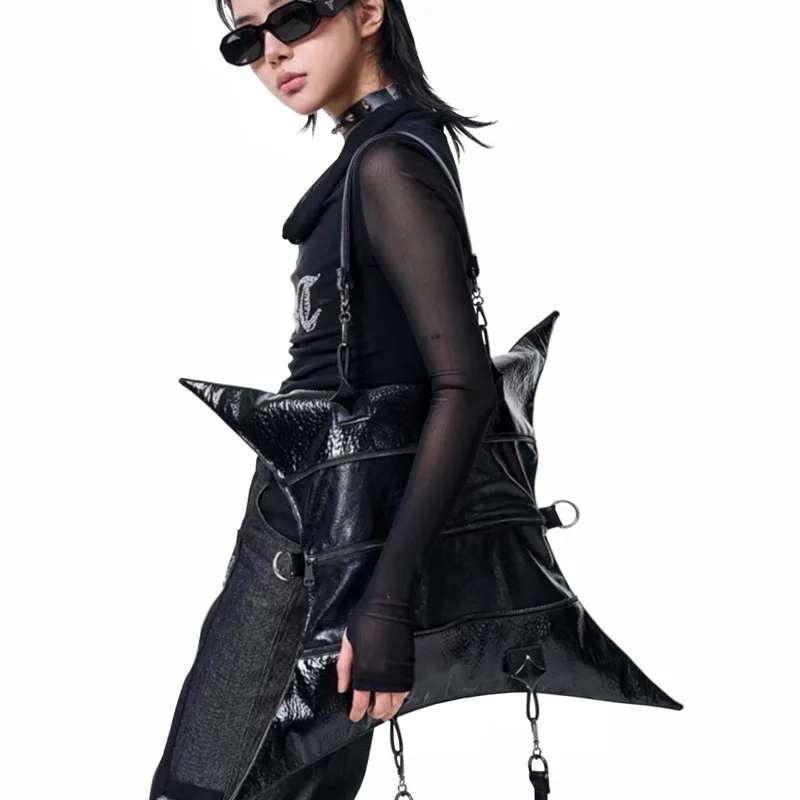 Simulation Bass Guitar Case Antiphase Rivet Multi-carry Four-point Star Punk Zipper Foldable Single-shoulder Crossbody Backpack
