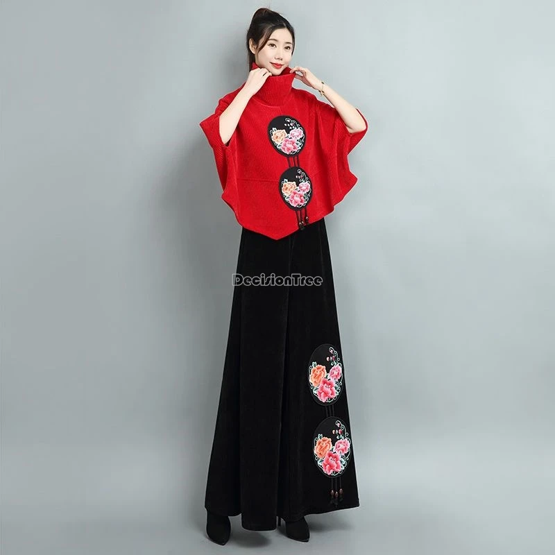 2025 chinese improved fashion shirt cape national style suit women new autumn coat casual wide-leg pants two-piece tang suit set