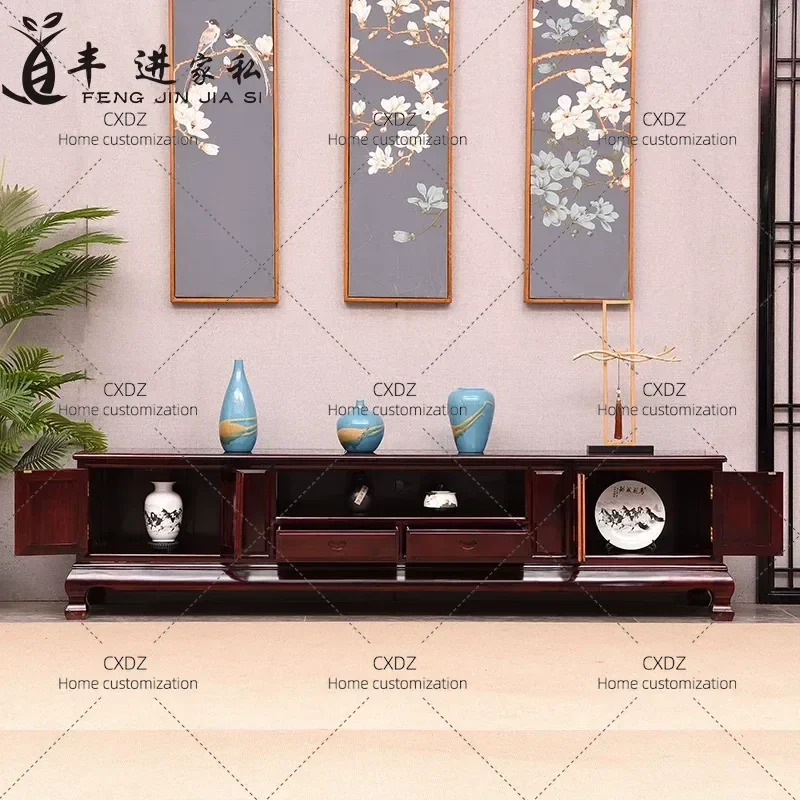 African Rosewood TV Cabinet Solid Wood Floor Standing Media Console Storage Locker for Living Room Chinese Style Mahogany