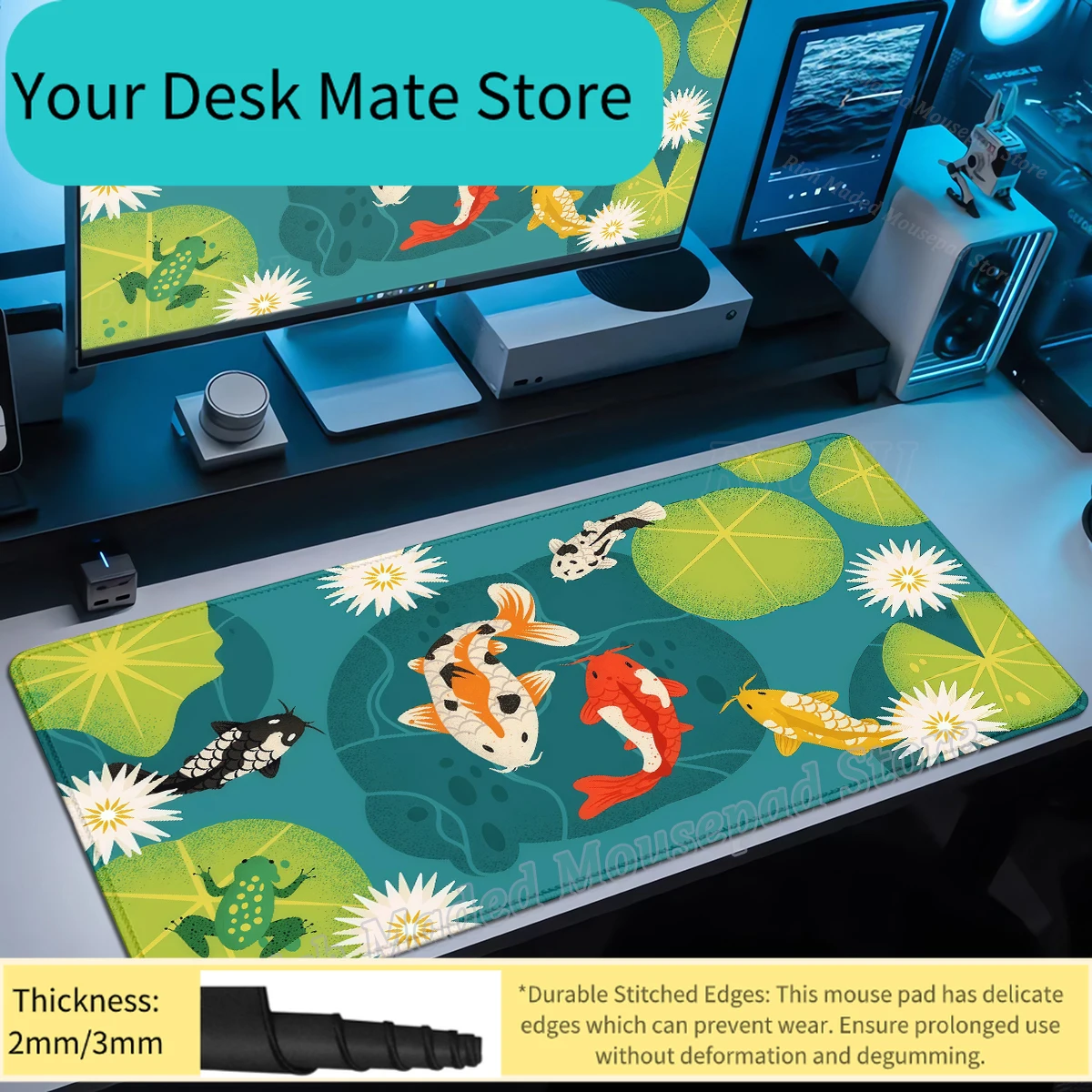 

Большой коврик для мыши Koi Yinyang, зеленый, с пейзажным рисунком, для ноутбука, клавиатуры, мыши, удлиненный, для офиса, ПК, аксессуар