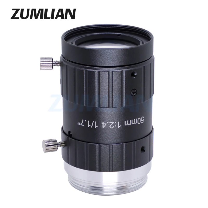 ZUMLIAN HD 50mm Fixed Focus Lens C-Mount Camera for FA Machine Vision 1/1.7 Inch F2.4 Aperture Manual Iris 12MP High Resolution