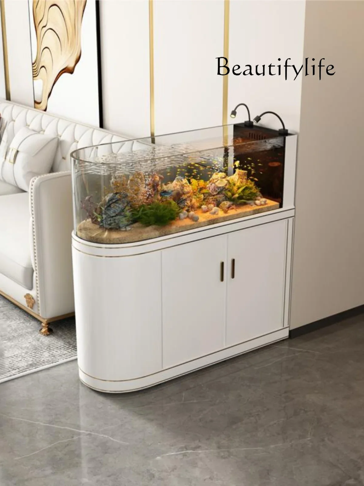 NV Light luxury curved ecological landscaping ultra-white glass fish tank aquarium designer model W
