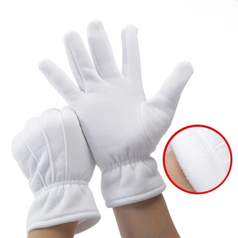 Winter Thick Back Three Muscle Etiquette White Gloves for Women's Walking Dance Performance Property Security Cold Gloves