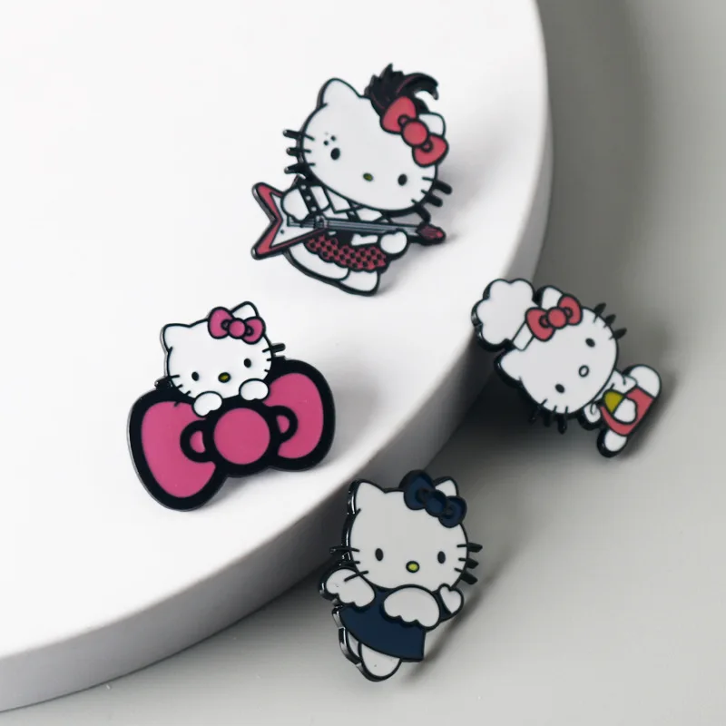 1/5pcs Anime Hello Kitty Cat Enamel Brooch Kawaii Sanrio Figure Women's Fashion Lapel Pin Jacket Badge Accessory