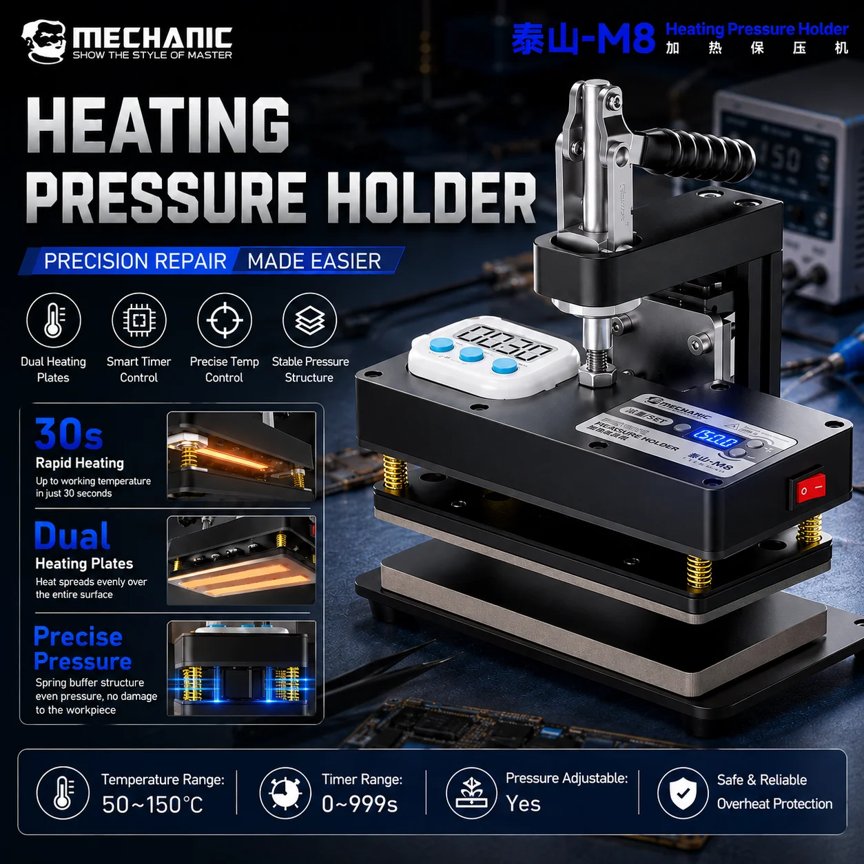 MECHANIC Heating Pressure Holder Taishan-M8 Rapid 30S Heat-up for Phone Repair Back Cover Heating Frame/Screen Heat Pressing Too