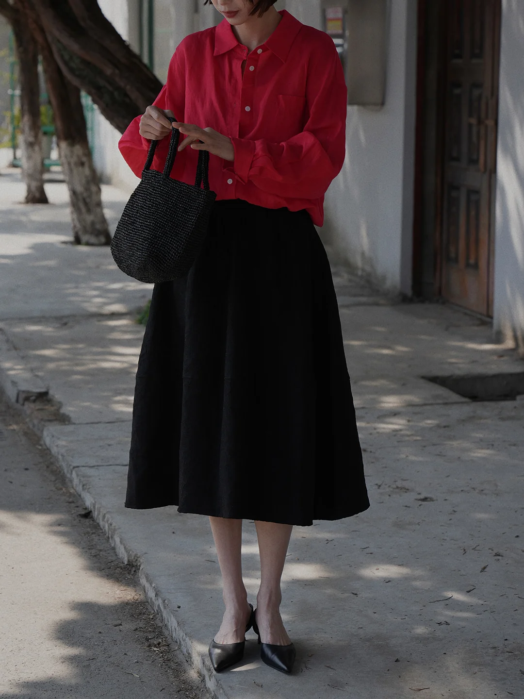 

Black Flower Bud A-Line Skirt Women's Spring 2026 High Waist Korean Style Commute Friendly Meat Concealing Skirt