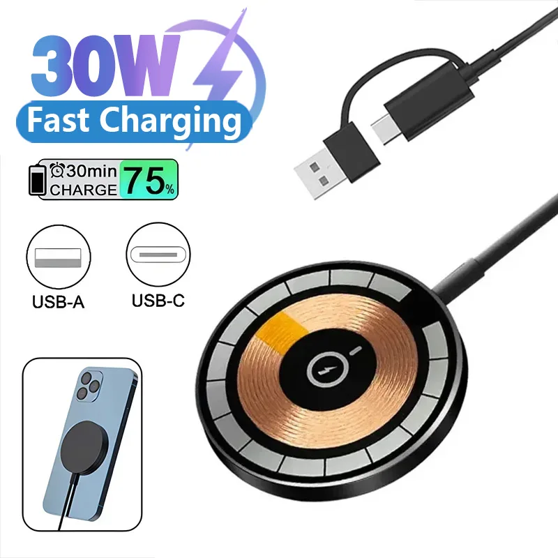 30W Magnetic Wireless Charger Pad for iPhone15 14 13 12 Pro Max 8 Samsung Xiaomi  Chargers Induction Fast Charging Dock Station