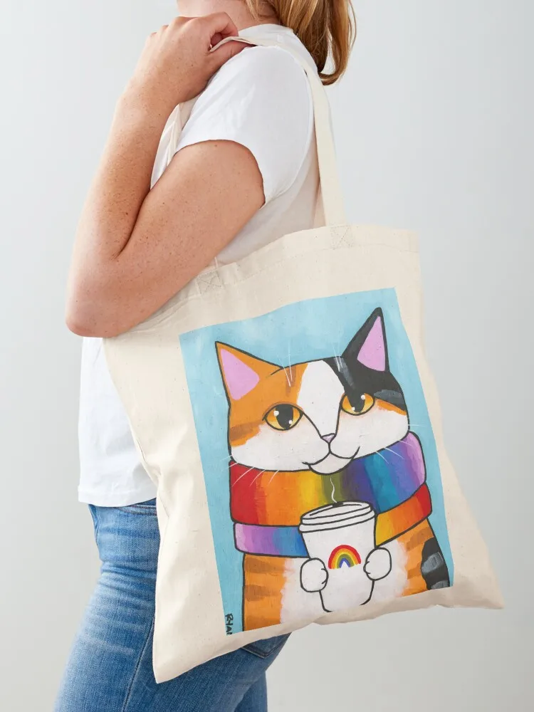 

Rainbow Coffee Cat Tote Bag personalized tote canvas tote hand bag woman shopping bag